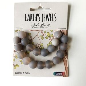 John Bead Earth's Jewels Striped Brown Agate Crystal Bead Strand, 8mm, NWT